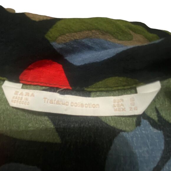 Zara Trafaluc Collection Floral Red Black Green Shirt Dress Button Down Small - Picture 10 of 14
